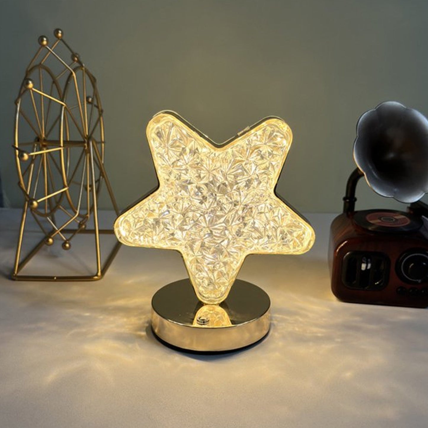 Star Shape Crystal Diamond Lamp with USB Rechargeable, 3-Way Dimmable & Touch Control Decorative Nightstand Lamp