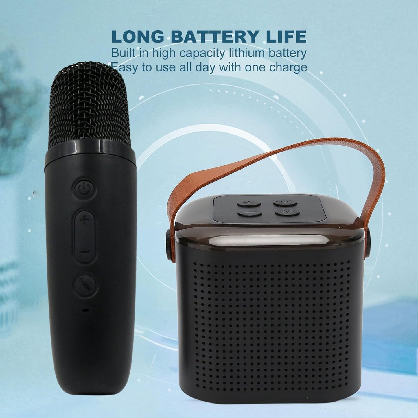 Wireless Speaker Microphone Set, RGB Light Portable Karaoke Speaker Mic Set Travel Friendly