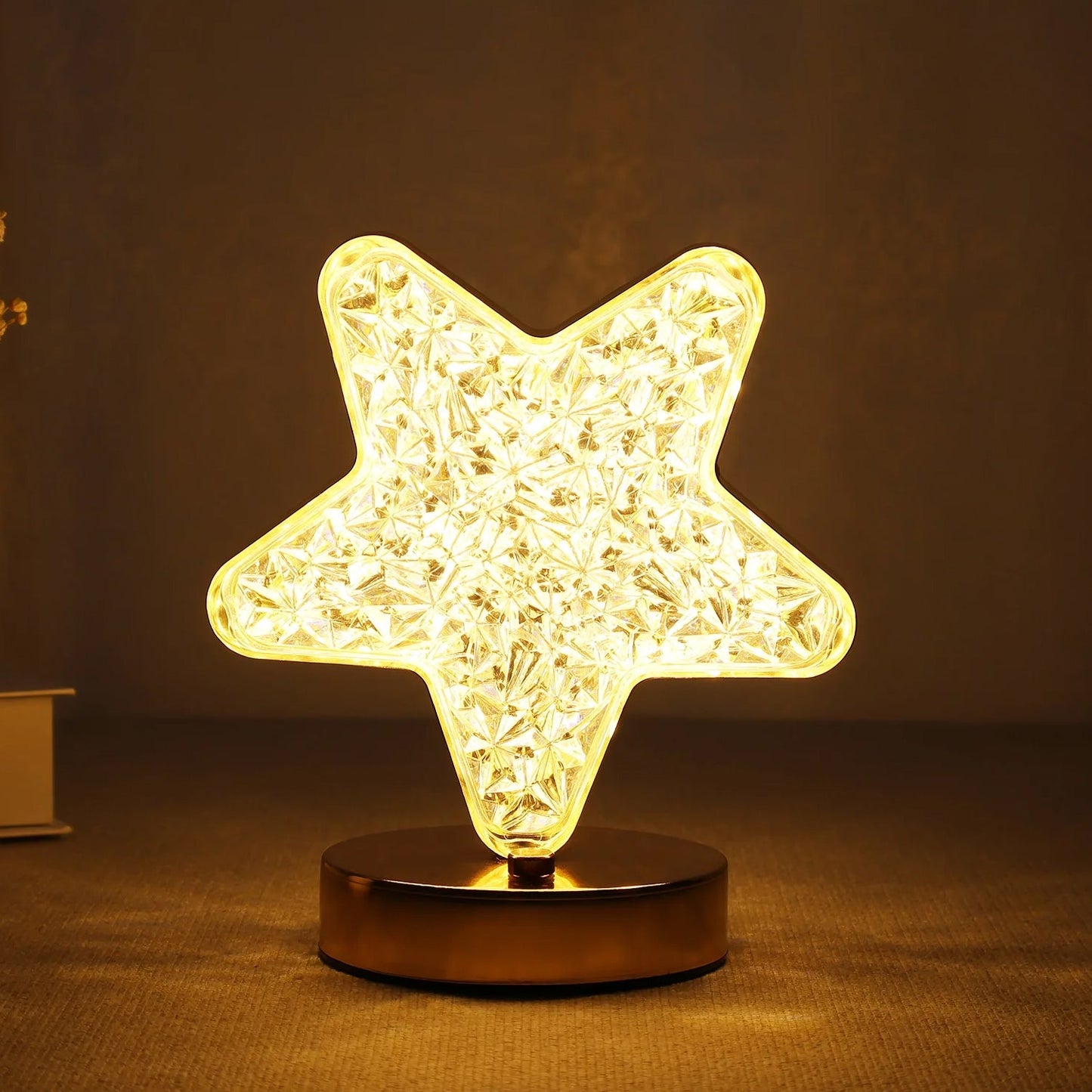 Star Shape Crystal Diamond Lamp with USB Rechargeable, 3-Way Dimmable & Touch Control Decorative Nightstand Lamp