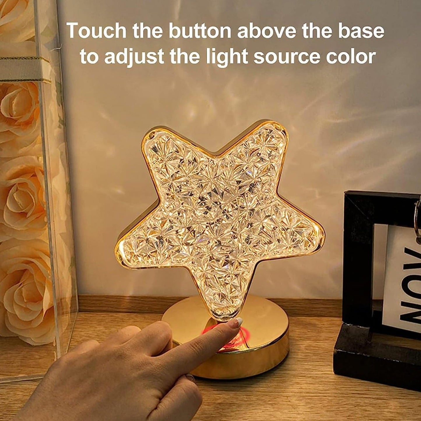 Star Shape Crystal Diamond Lamp with USB Rechargeable, 3-Way Dimmable & Touch Control Decorative Nightstand Lamp