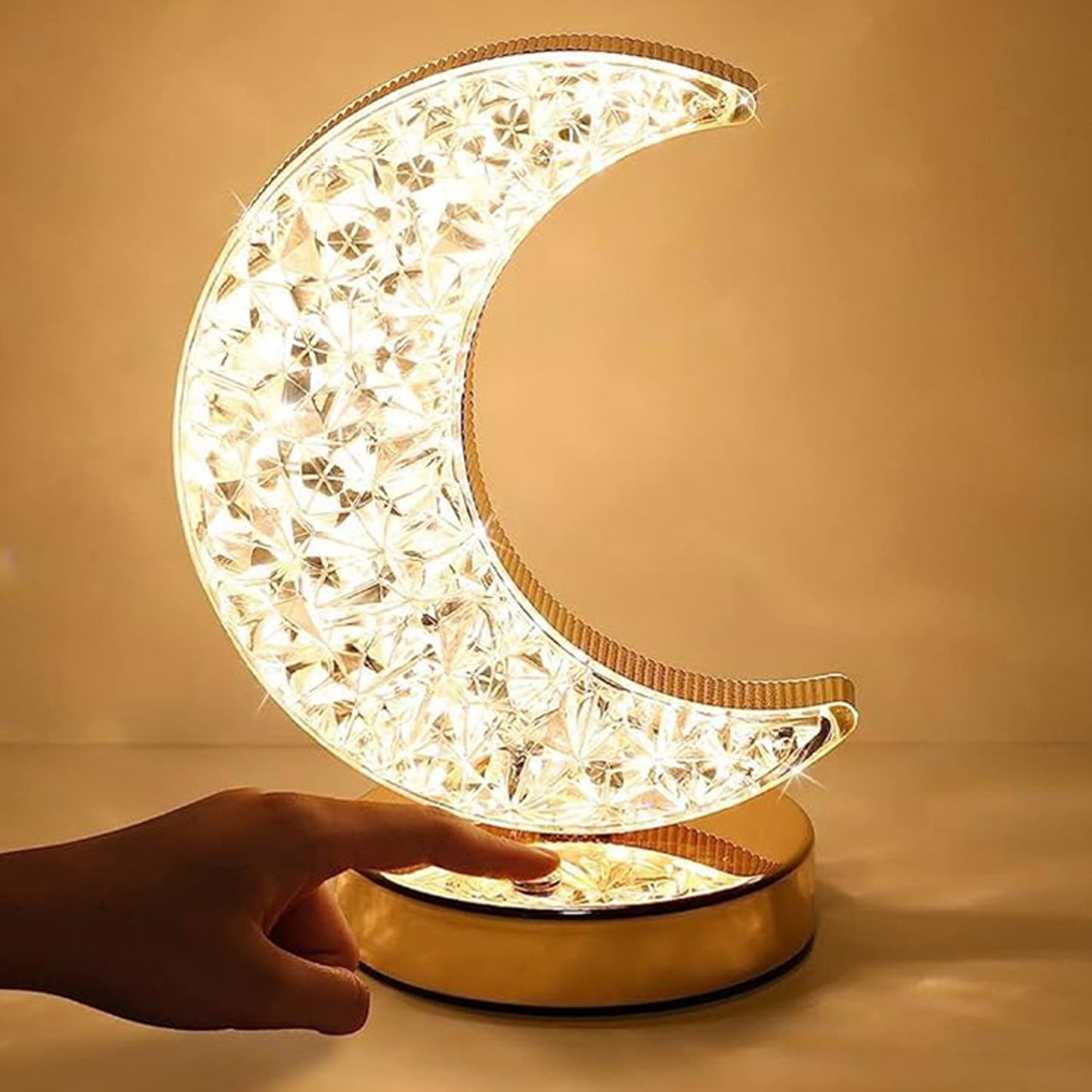 Crystal Table Lamp | Moon Shape Touch Control Lamp with 3 Color Nightstand Lamp