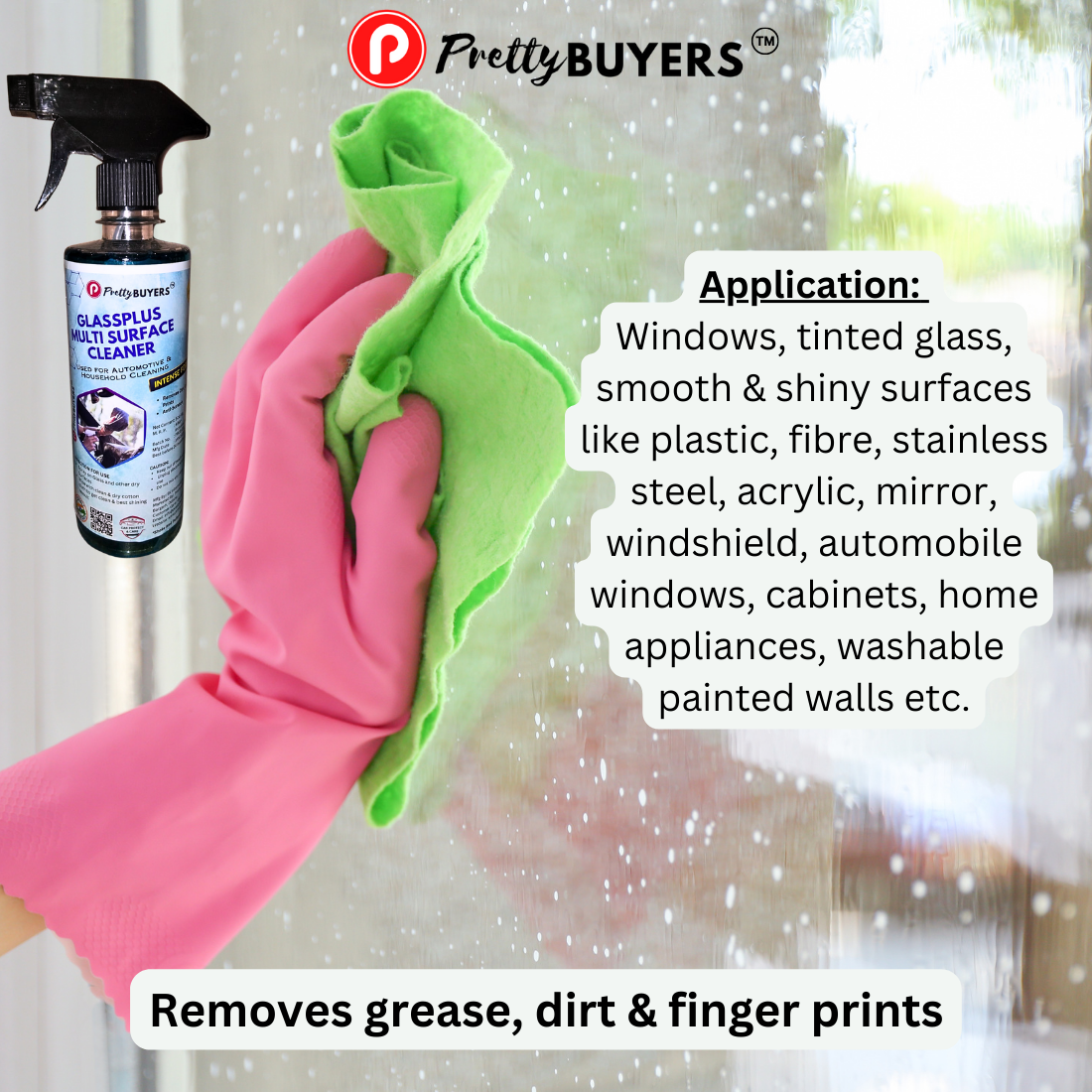 PrettyBUYERS Glass and Surface Cleaner Liquid Spray - 500 ML | All-Purpose Glass Cleaner for Car, Kitchen, and Home Surfaces | Multi-Surface Cleaner( Pack of 2)