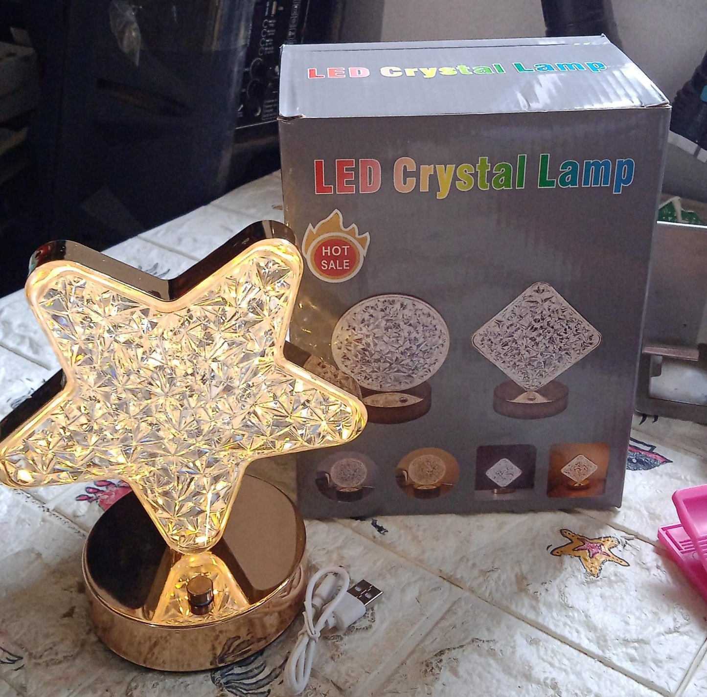 Star Shape Crystal Diamond Lamp with USB Rechargeable, 3-Way Dimmable & Touch Control Decorative Nightstand Lamp