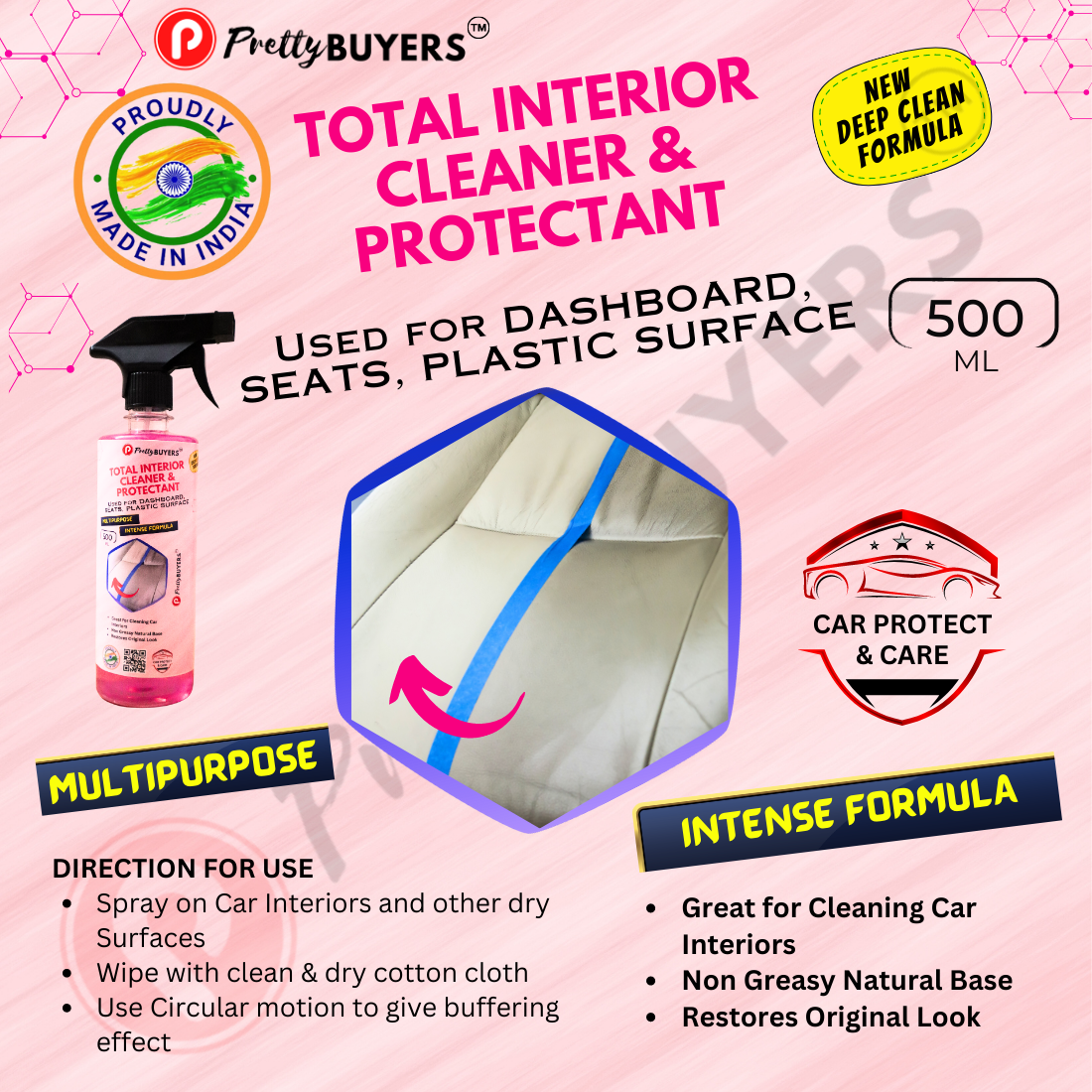 PrettyBUYERS Multipurpose Car Interior Cleaner Spray - 500 MLx3