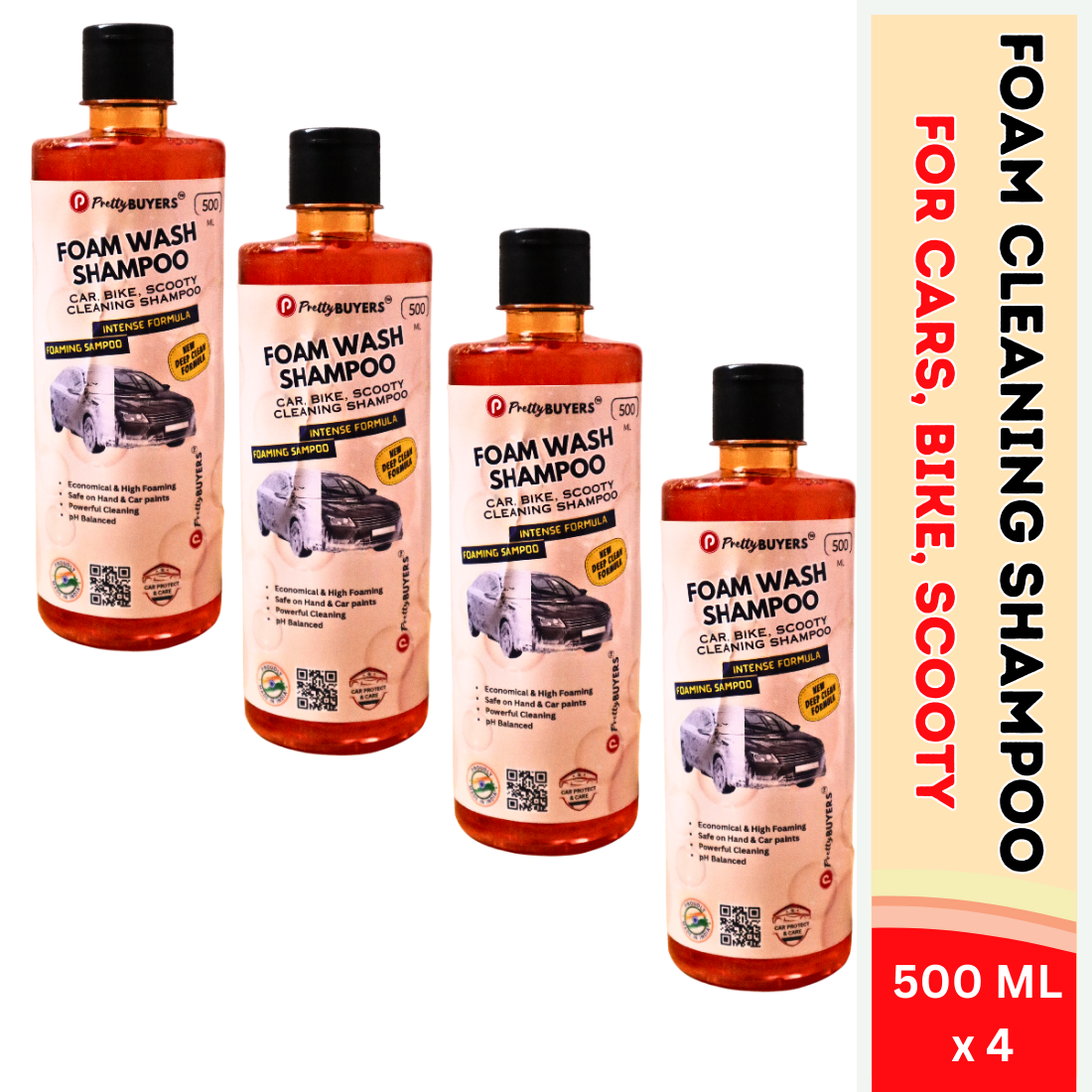 PrettyBUYERS Car Shampoo Concentrate 500ML (Pack Of 4)