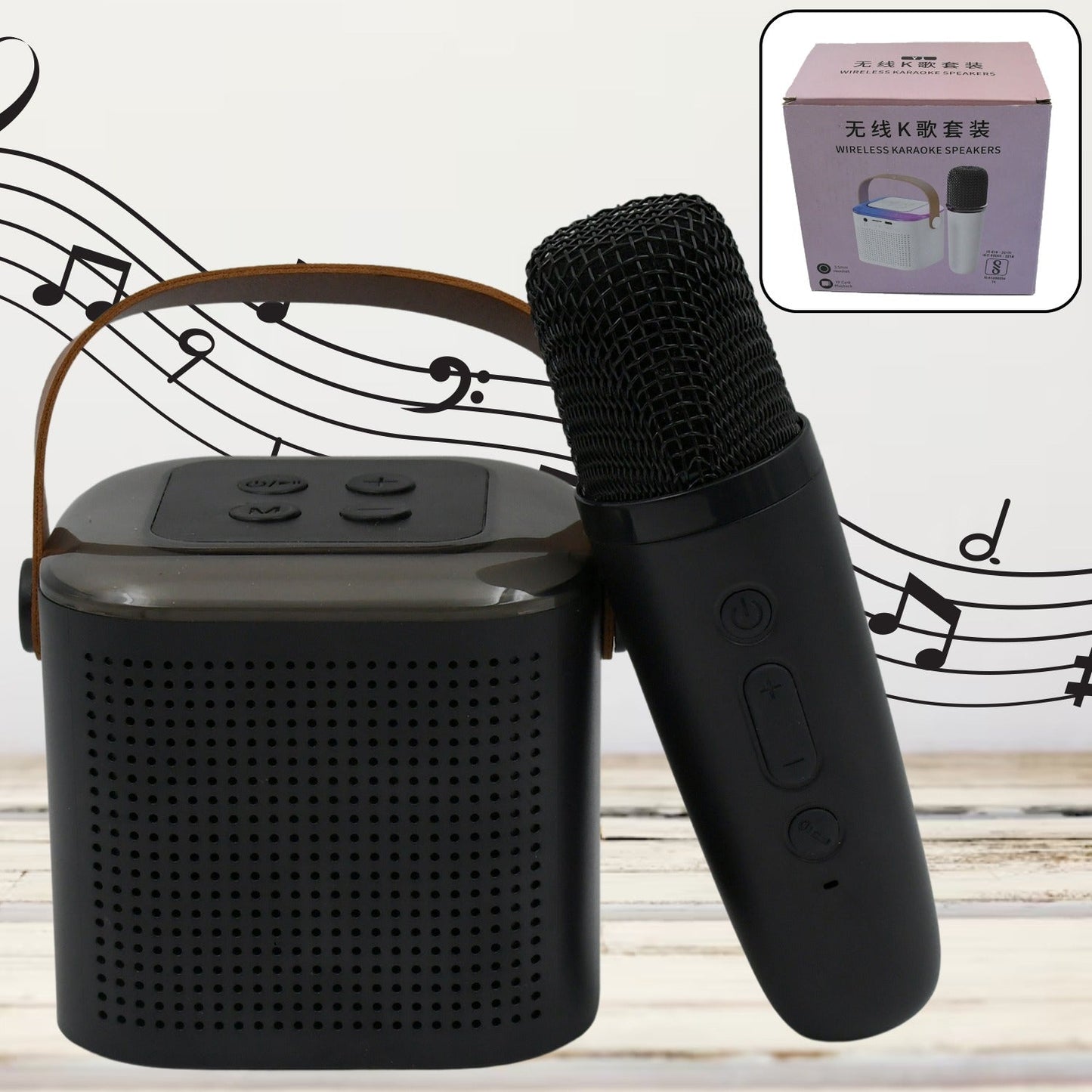 Wireless Speaker Microphone Set, RGB Light Portable Karaoke Speaker Mic Set Travel Friendly