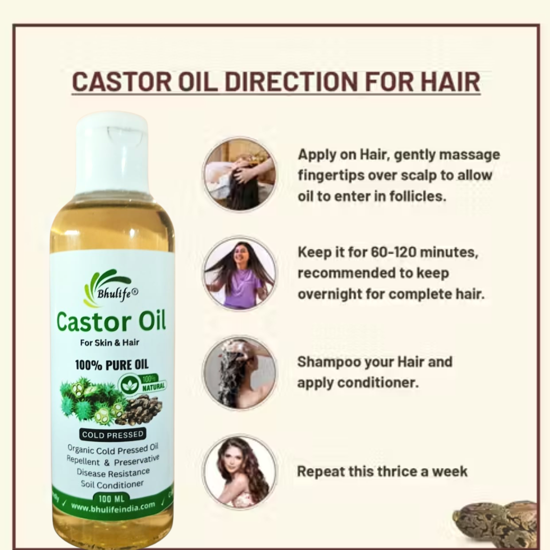 Bhulife Organic Cold-Pressed Castor Oil 100 ML