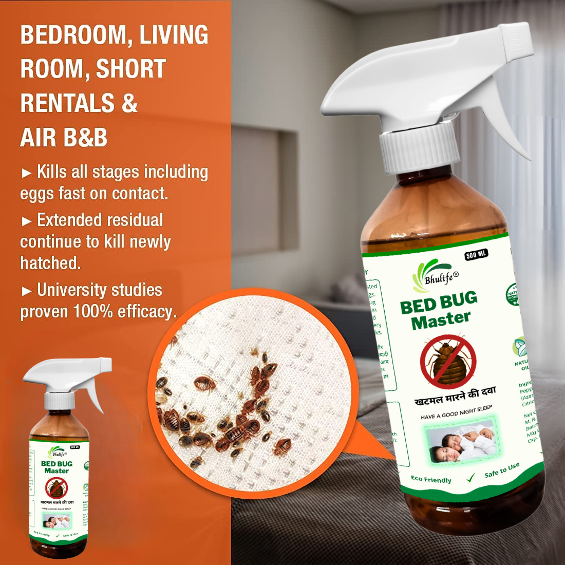Bhulife New Advance Bedbug Killer Spray | 100% Organic Spray | 500MLx1