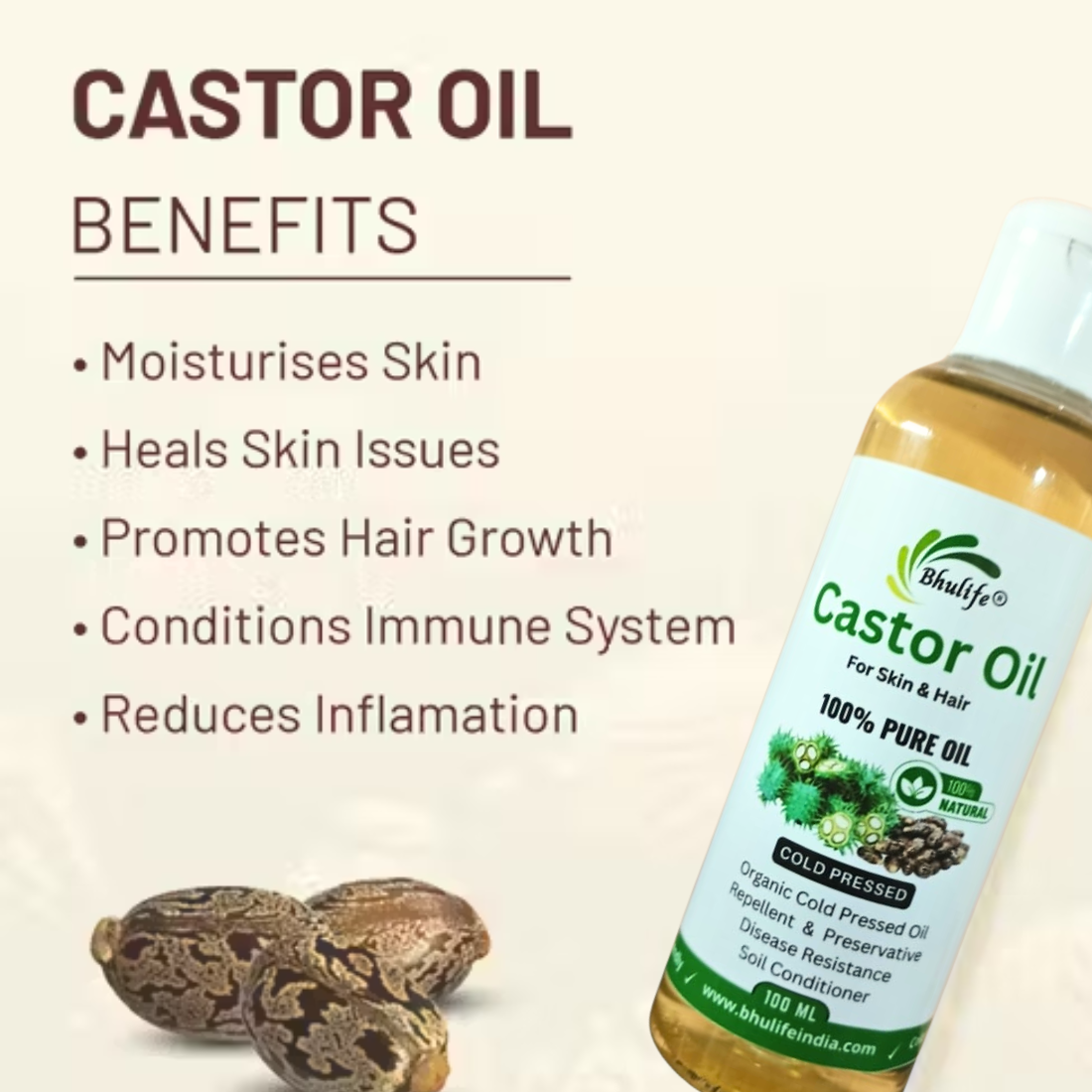 Bhulife Organic Cold-Pressed Castor Oil 100 ML