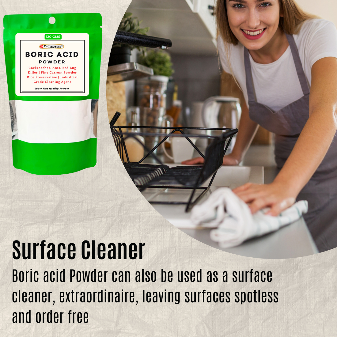 Boric Acid Powder for Cockroahes Repellent|Carrom Board Powder|Rice Preservative | All Purpose Cleaner | 120GM
