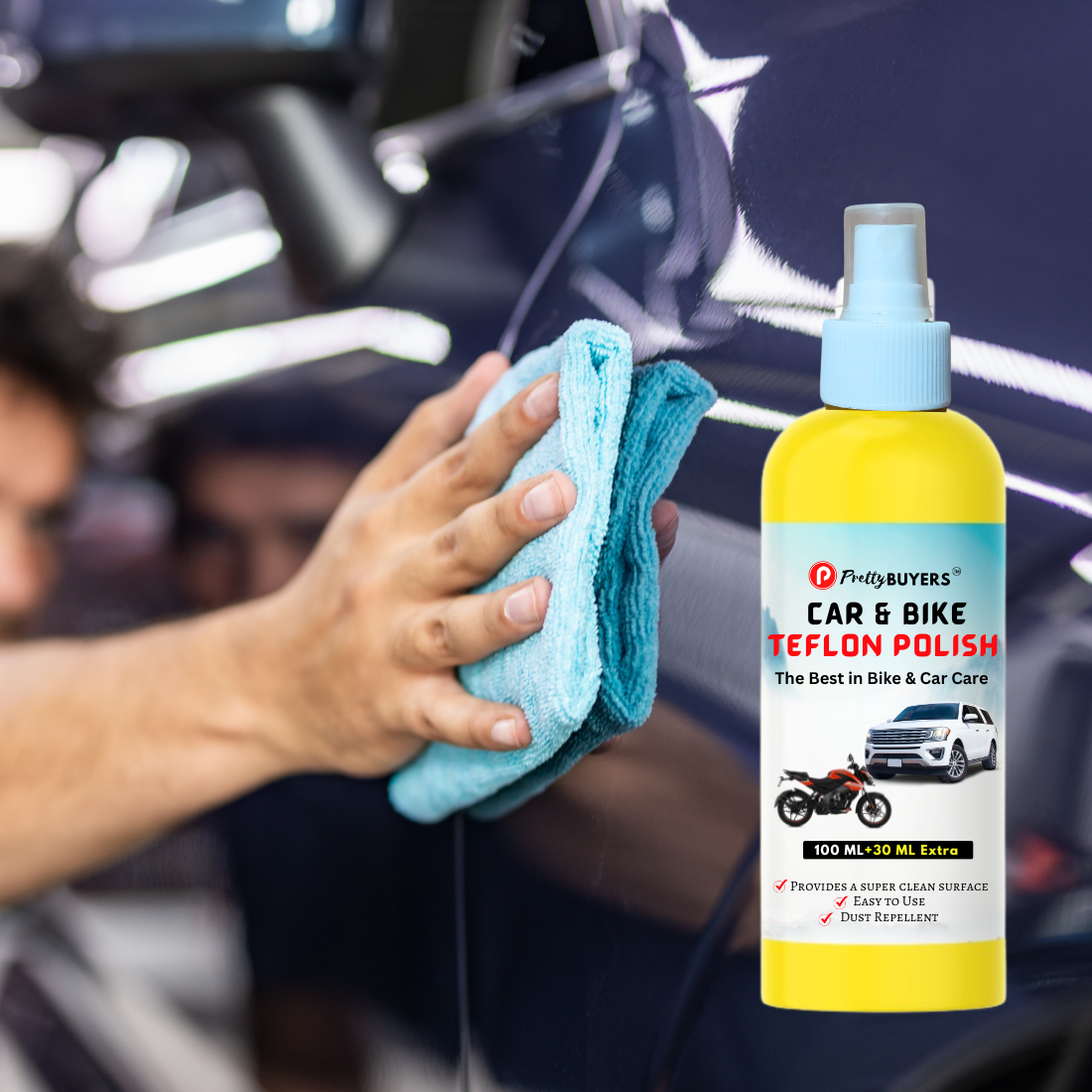 PrettyBUYERS Best Car Polish & Bike Polish | Car Exterior Cleaning Polish | Make Your Car Clean & Shine | 130MLx2