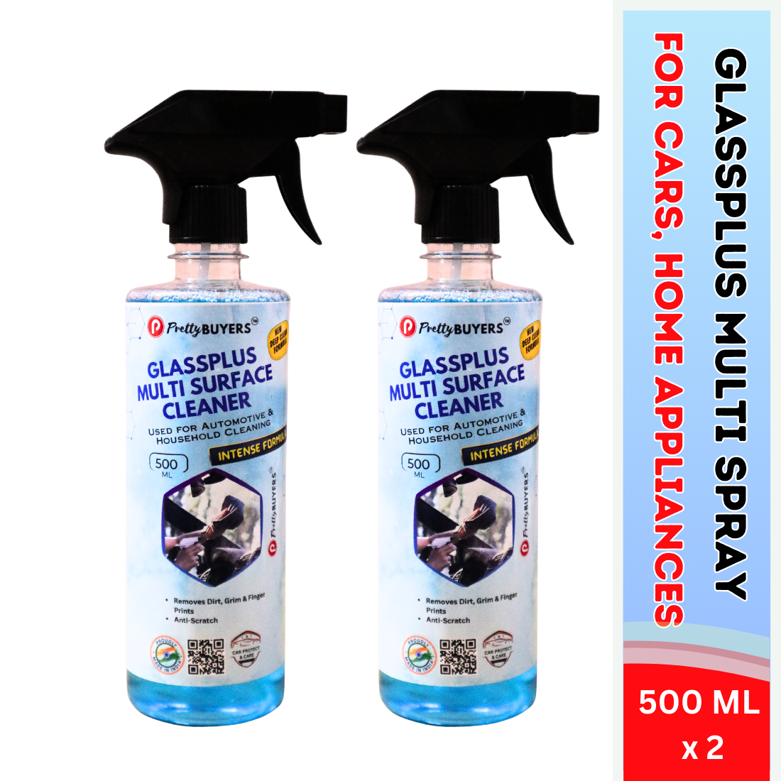 PrettyBUYERS Glass and Surface Cleaner Liquid Spray - 500 ML | All-Purpose Glass Cleaner for Car, Kitchen, and Home Surfaces | Multi-Surface Cleaner( Pack of 2)