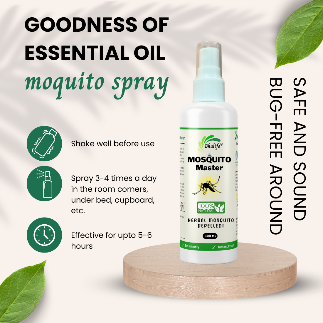 Bhulife Herbal Mosquito Killer Spray | 100% Natural & Non-toxic | Safe For Children | 100MLx2