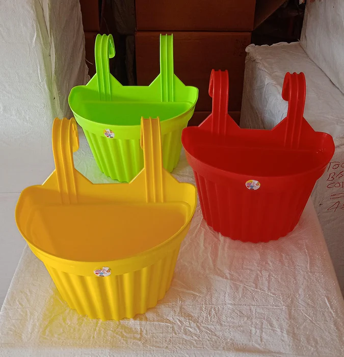 Multicolor Hanging Plastic Planters 3pcs | Railing Planters for Balcony
