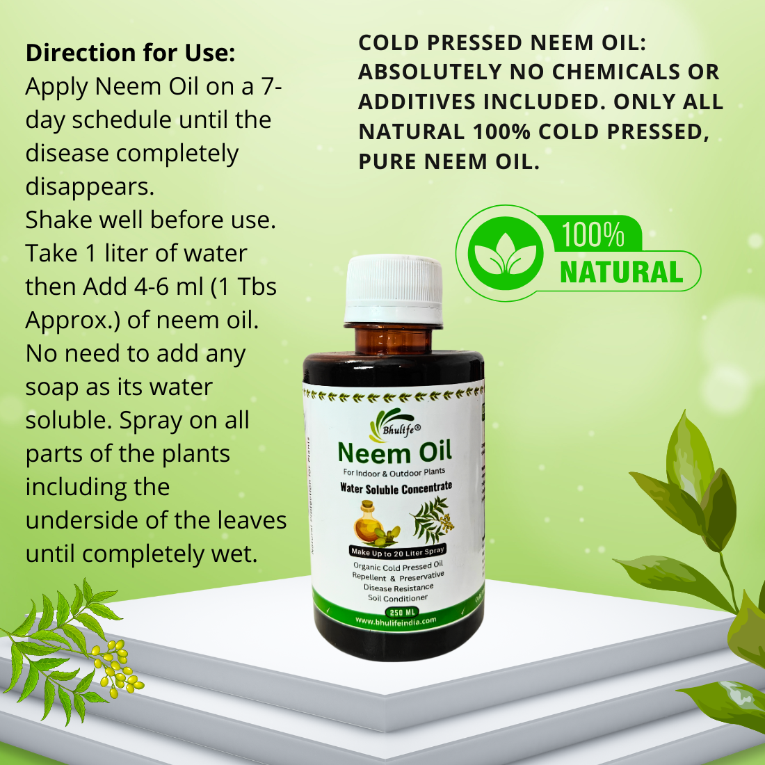 Bhulife Organic Concentrated Neem Oil for Plants For Making 20 Lt Solution (250 ML)