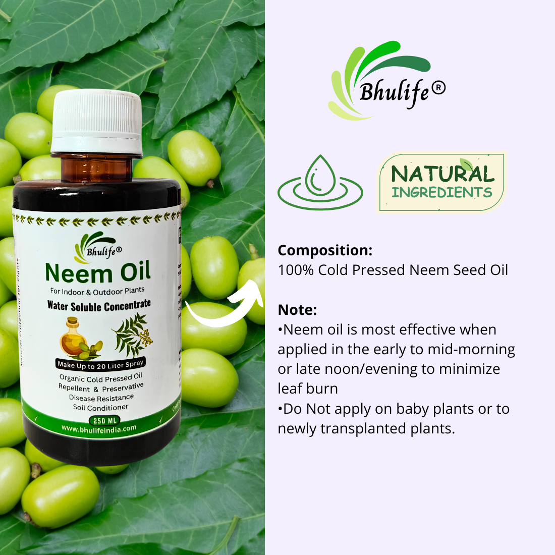 Bhulife Organic Concentrated Neem Oil for Plants For Making 20 Lt Solution (250 ML)