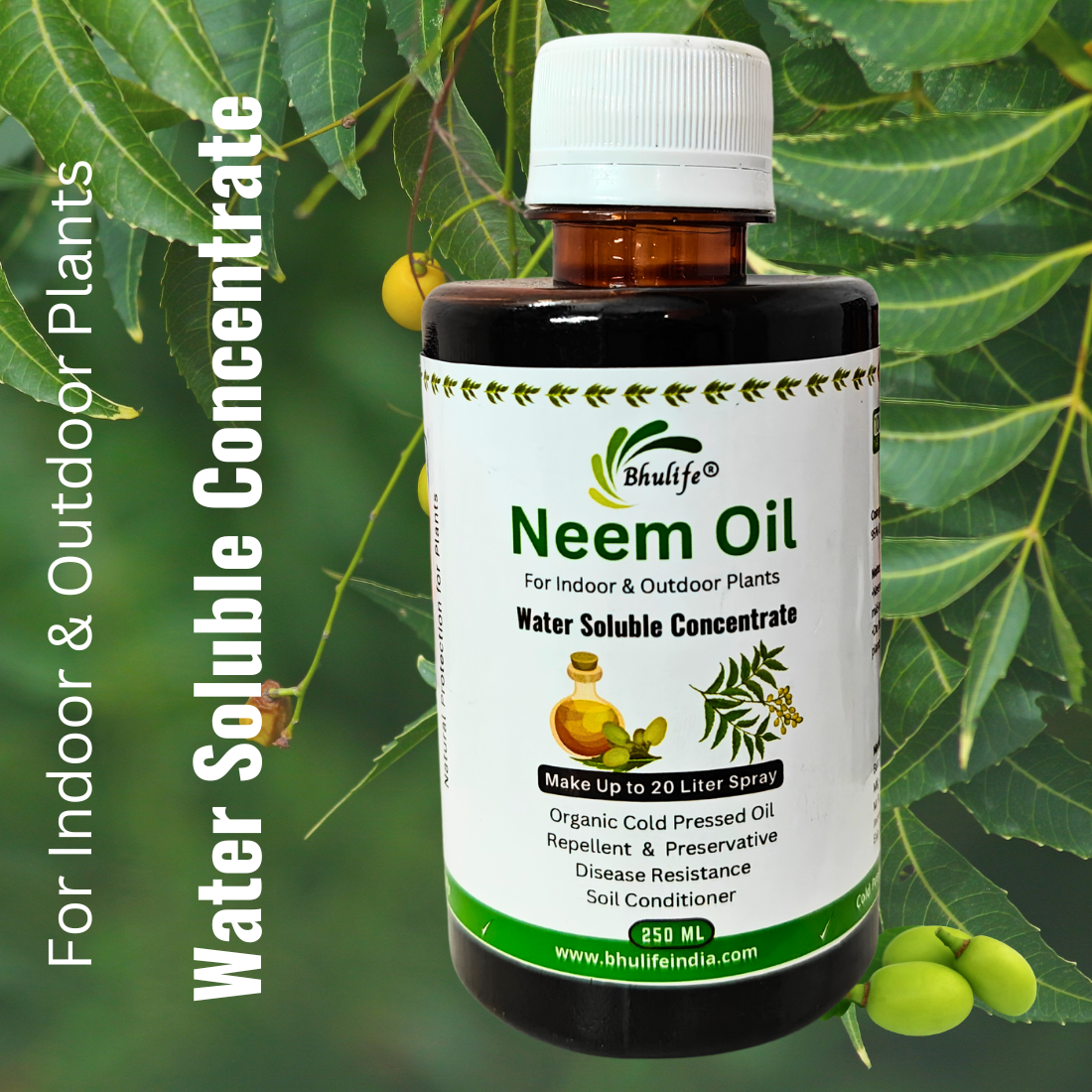 Bhulife Organic Concentrated Neem Oil for Plants For Making 20 Lt Solution (250 ML)