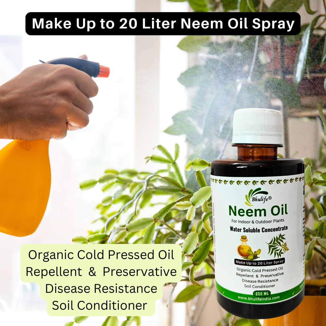 Bhulife Organic Concentrated Neem Oil for Plants For Making 20 Lt Solution (250 ML)