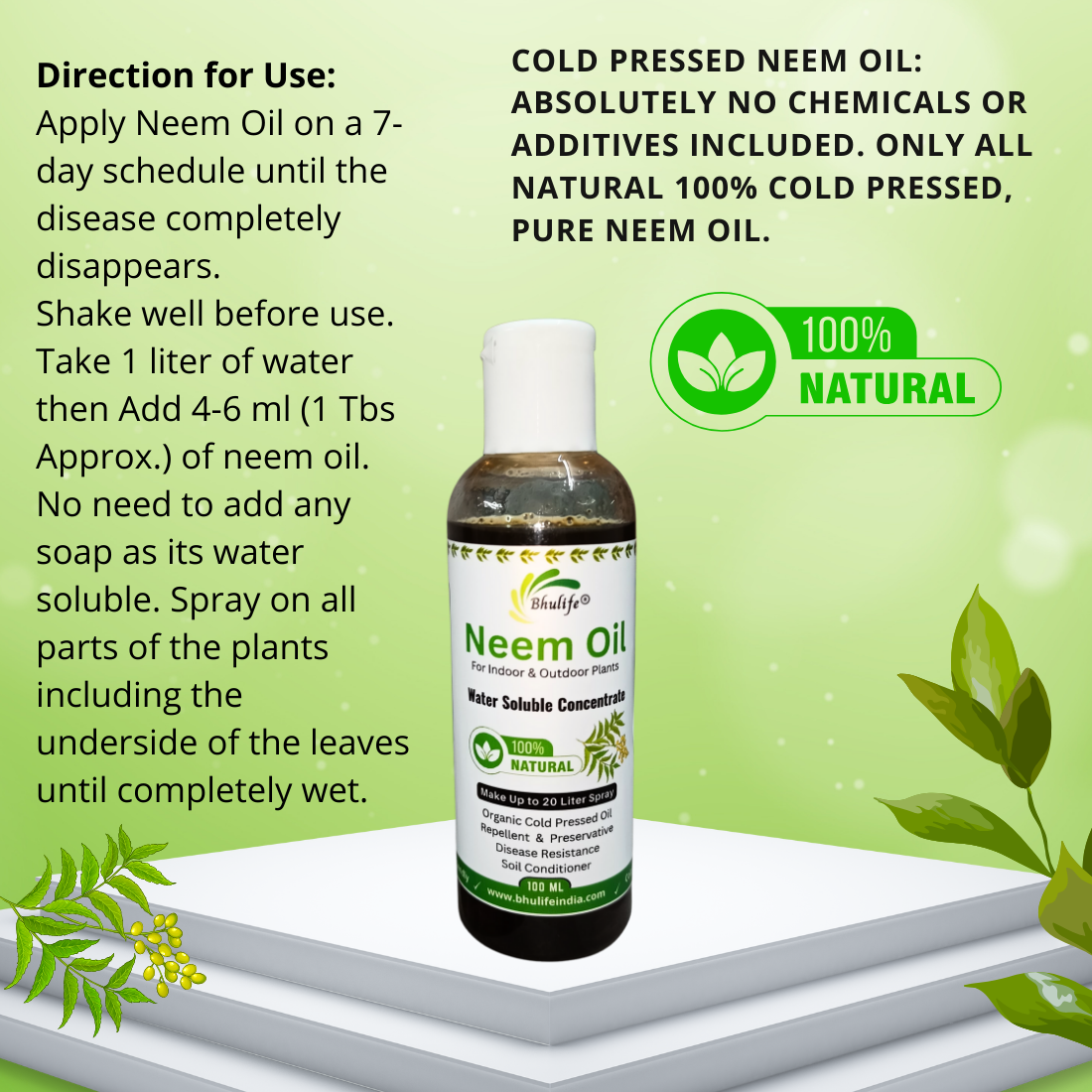 Bhulife Organic Neem Oil for Plants 100MLx2 | Make 20 Liter Neem Spray