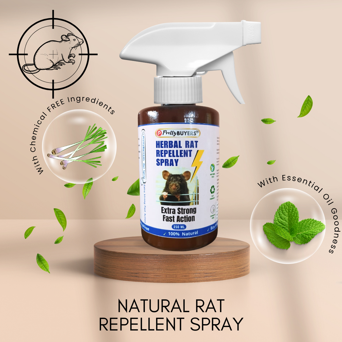 PrettyBUYERS Herbal Rat Killer Spray | Best Rat Repellent Spray For Home & Godowns | 250 ML