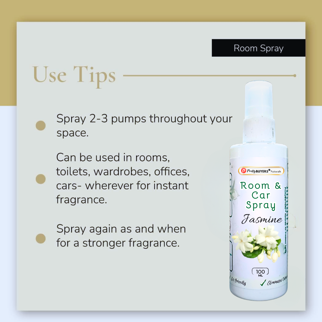 PrettyBUYERS Jasmine Room & Car Spray Air Freshener | Odor Eliminator Spray 100MLx5