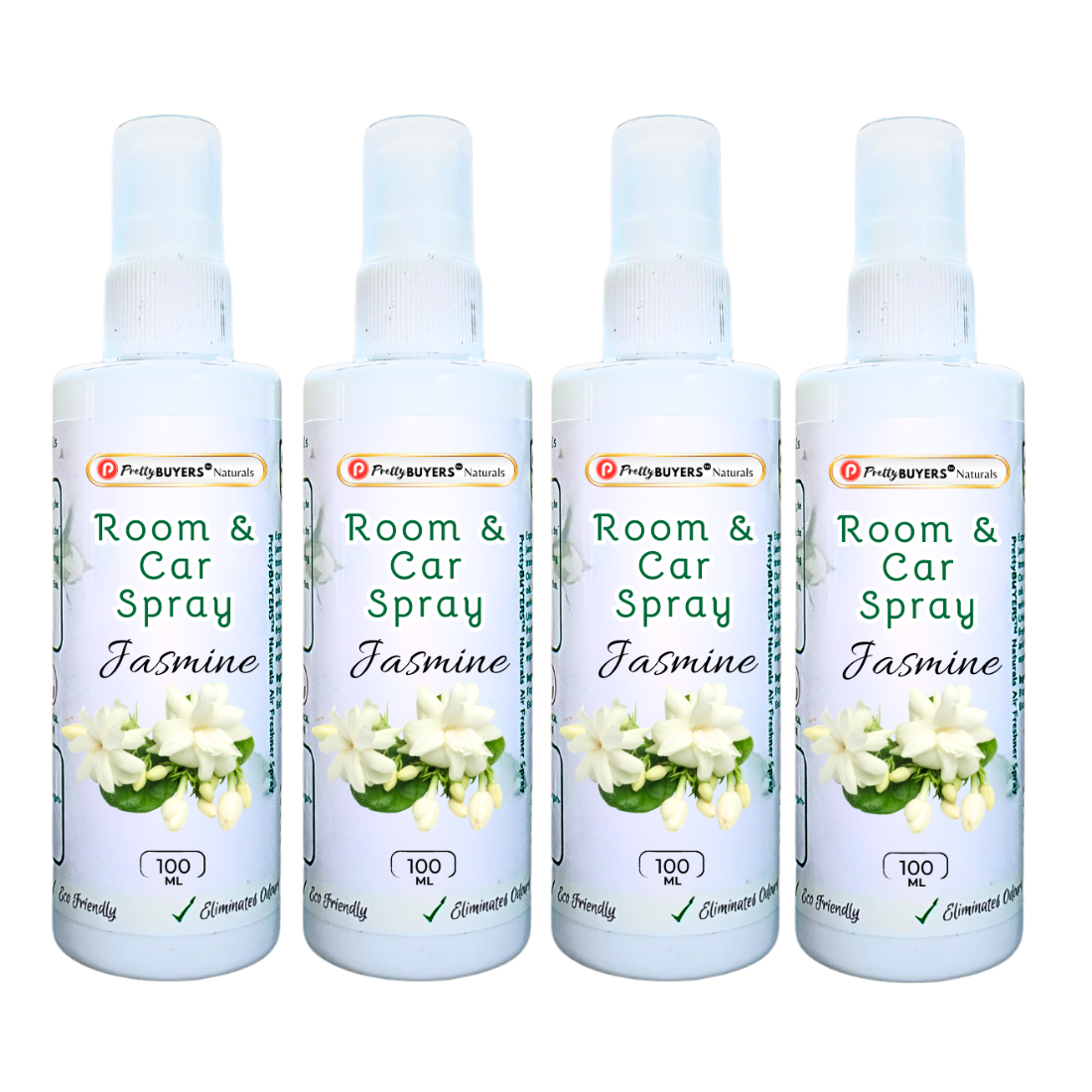 PrettyBUYERS Jasmine Room & Car Spray Air Freshener | Odor Eliminator Spray 100MLx4