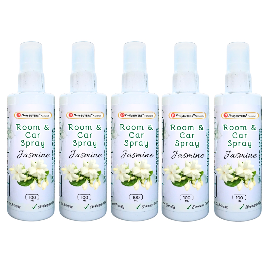 PrettyBUYERS Jasmine Room & Car Spray Air Freshener | Odor Eliminator Spray 100MLx5