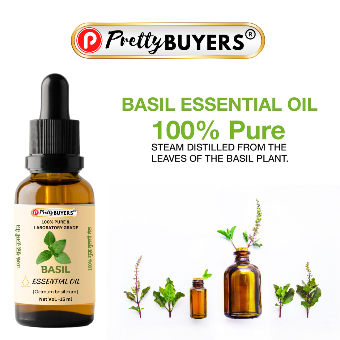 PrettyBUYERS Herbal Pure Basil Essential Oil - Premium Quality Aromatherapy Oil | 100% Organic 15ML(Pack Of 2)