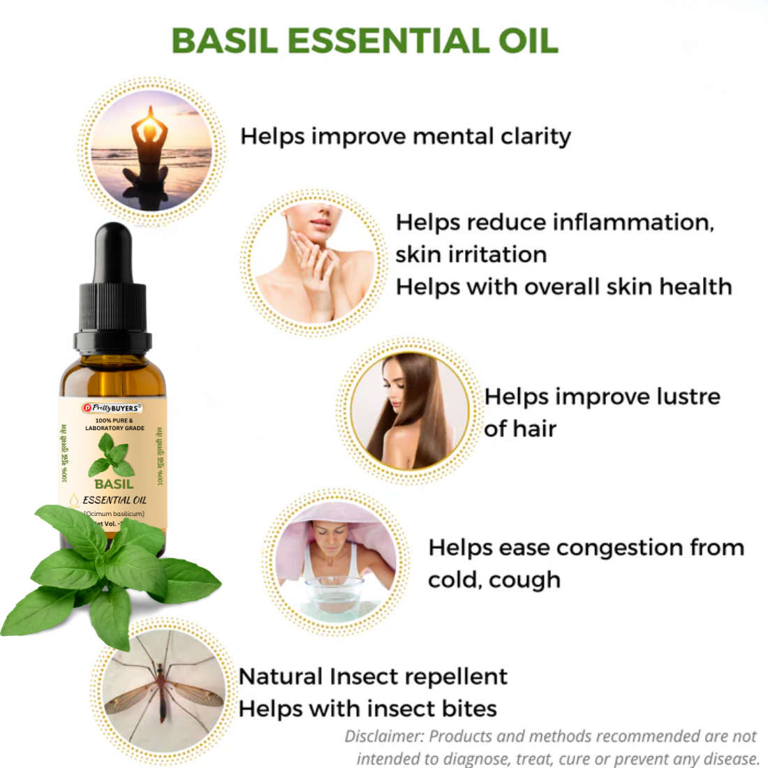 PrettyBUYERS Herbal Pure Basil Essential Oil - Premium Quality Aromatherapy Oil | 100% Organic 15ML(Pack Of 2)