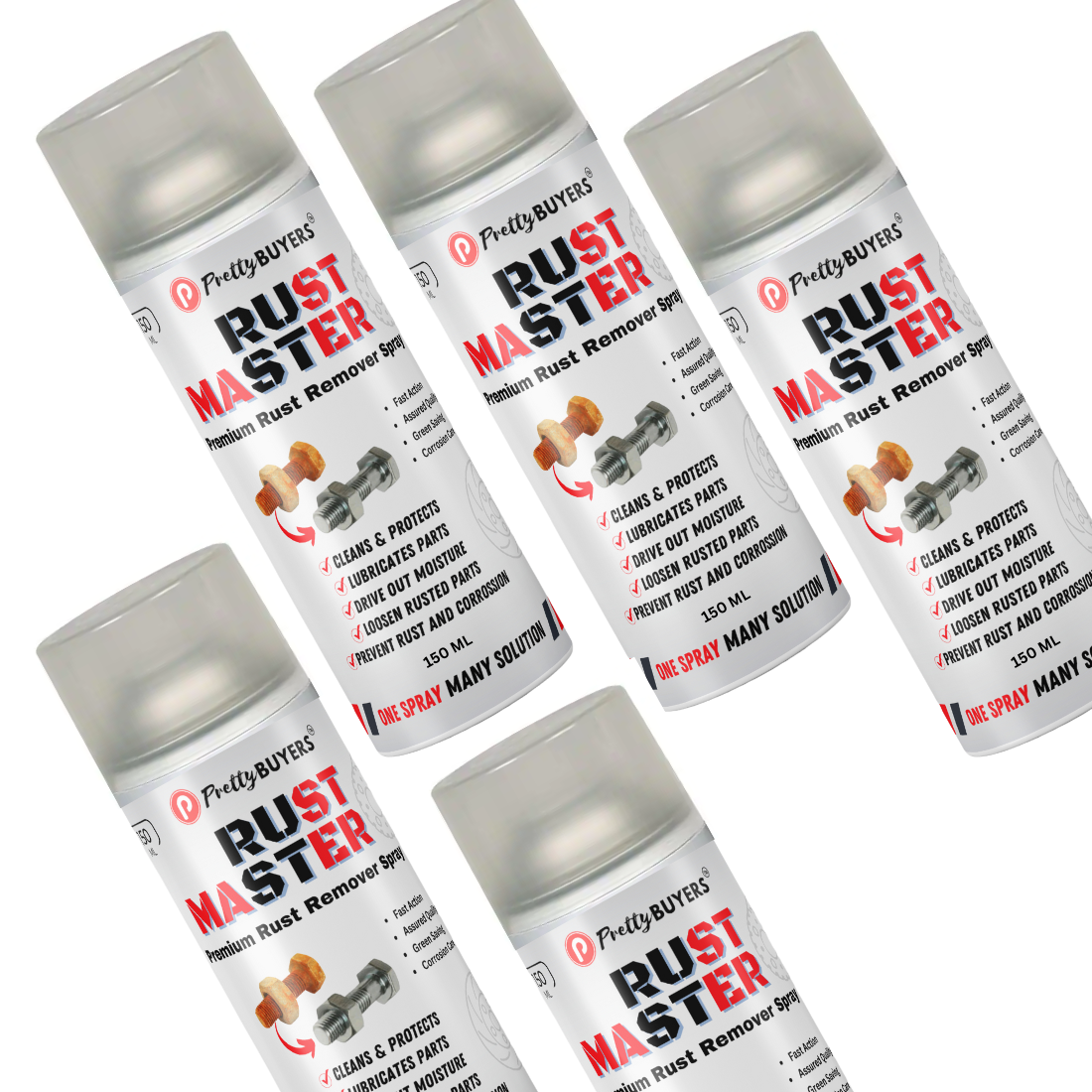 PrettyBUYERS RUST Master - Instant Rust Remover Spray (150 mlx5) | Removes Rust | Protects from Corrosion