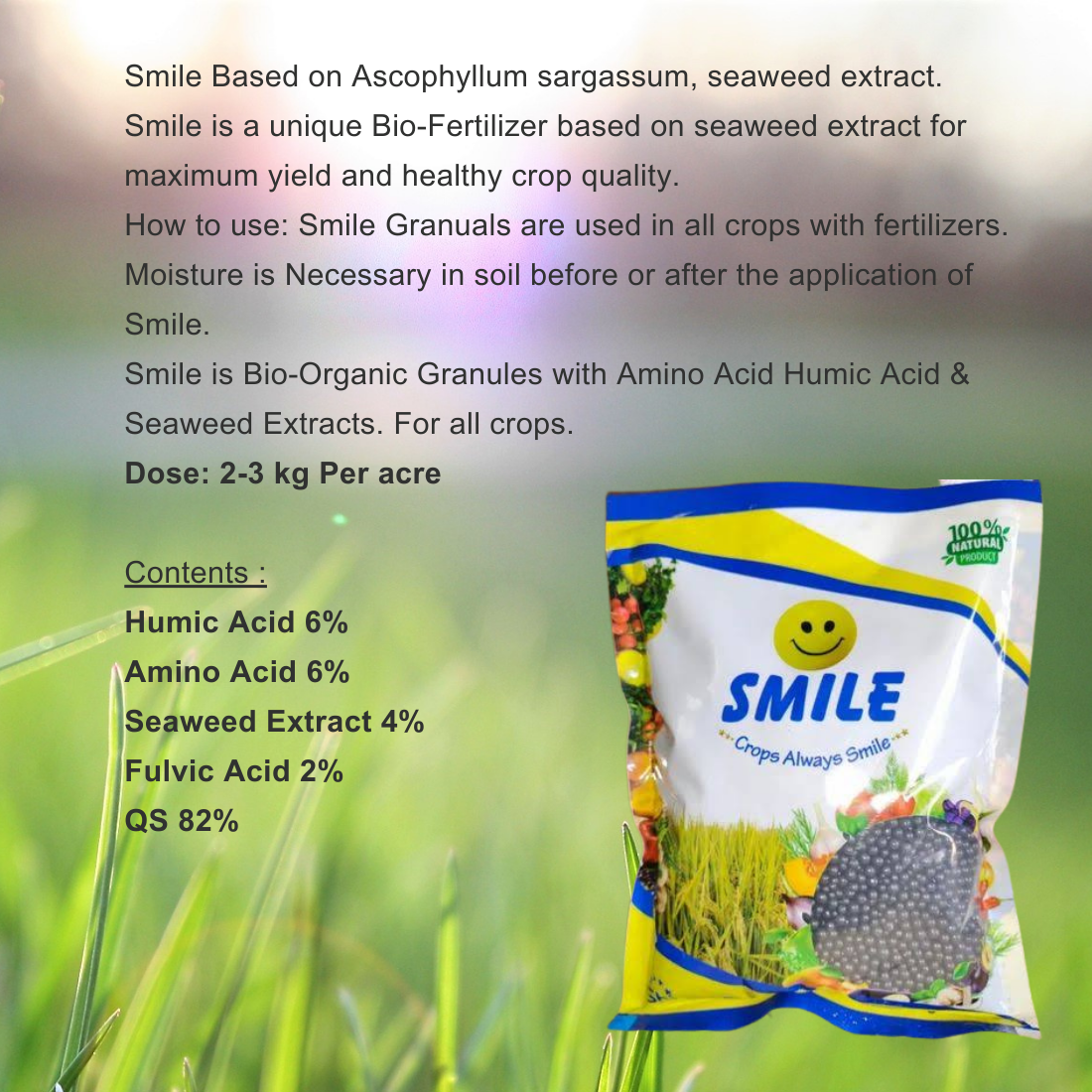 SMILE Granules Bio Fertilizer Mixture of Humic, Amino, Fulvic, Seaweed And Bioenzymes | PGR - Best Food for All Plants | 1 Kg Pack