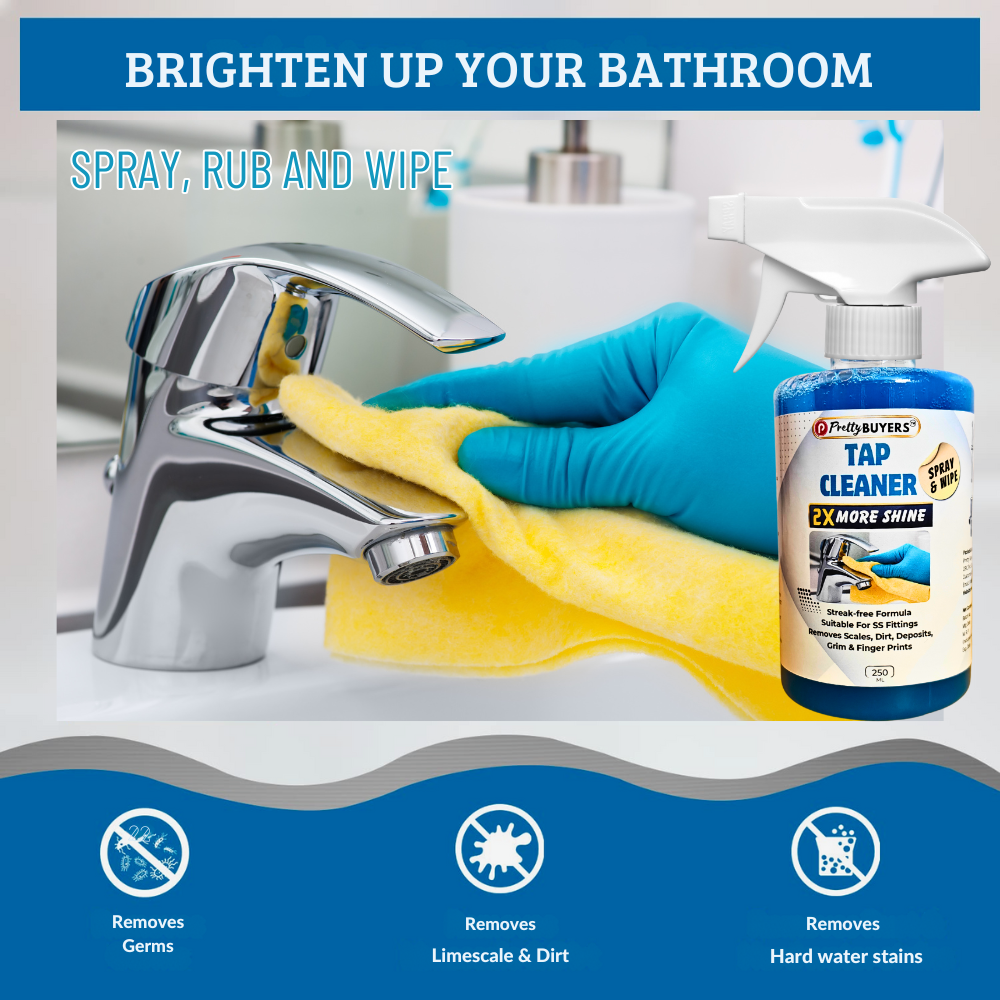 Prettybuyers Tap cleaner for bathroom | Hard water stain remover and Shower head cleaner | Taps cleaning liquid spray 250 ml