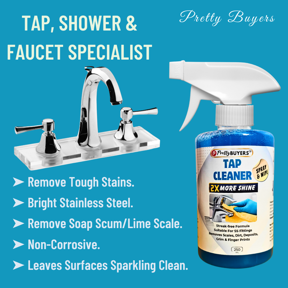 Prettybuyers Tap cleaner for bathroom | Hard water stain remover and Shower head cleaner | Taps cleaning liquid spray 250 ml