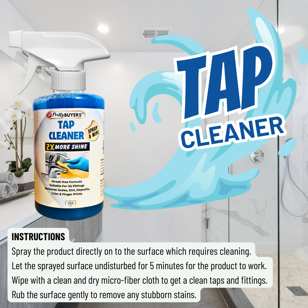Prettybuyers Tap cleaner for bathroom | Hard water stain remover and Shower head cleaner | Taps cleaning liquid spray 250 ml