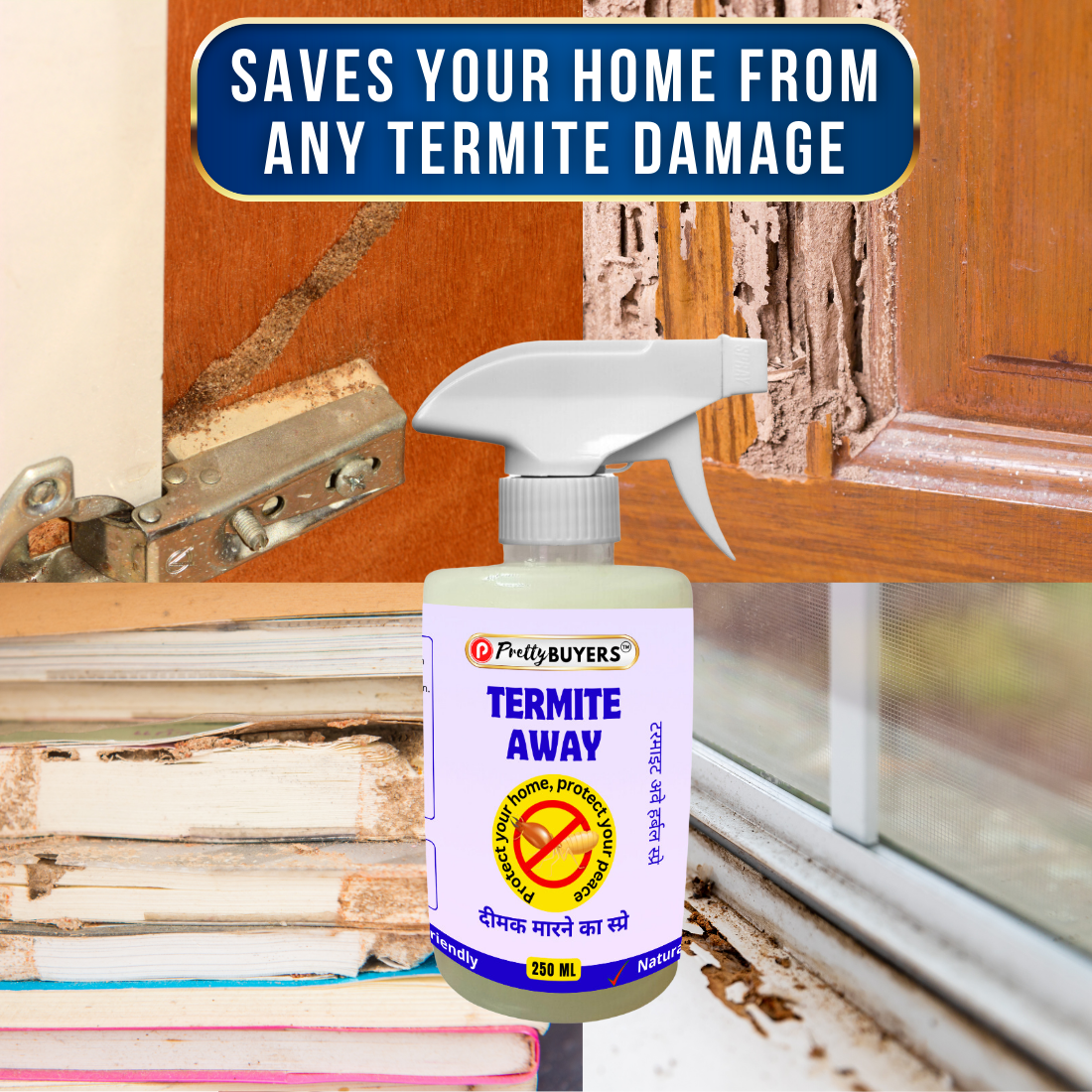PrettyBUYERS Naturals Termite Killer Spray | 100% Organic Wood Protection | 250MLx2