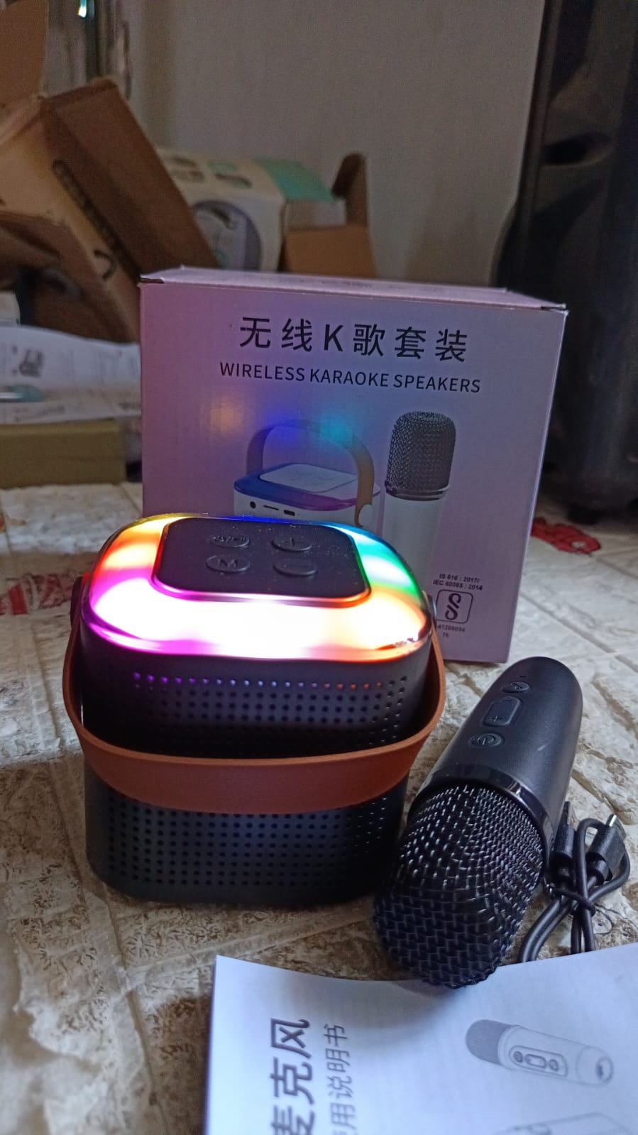 Wireless Speaker Microphone Set, RGB Light Portable Karaoke Speaker Mic Set Travel Friendly