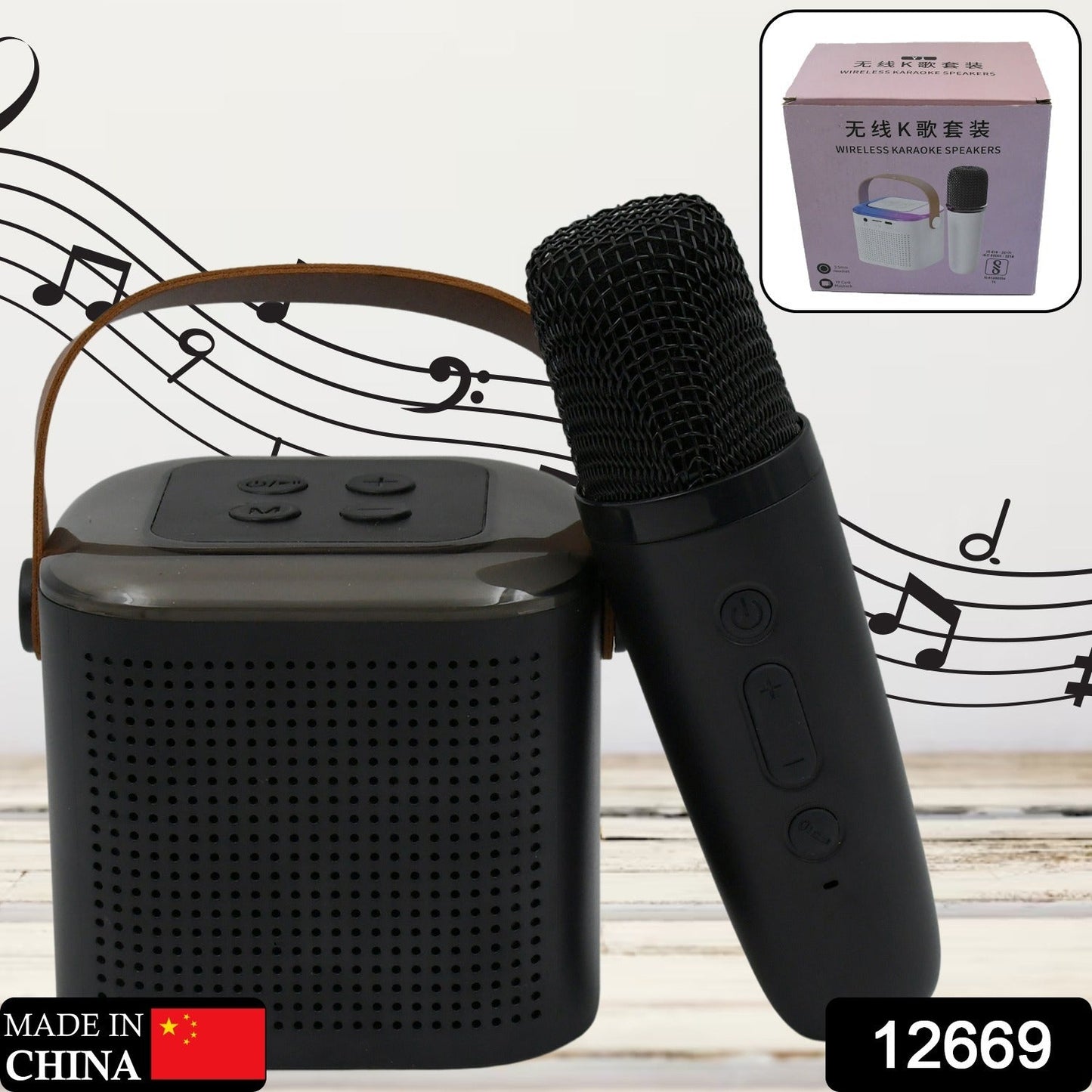 Wireless Speaker Microphone Set, RGB Light Portable Karaoke Speaker Mic Set Travel Friendly