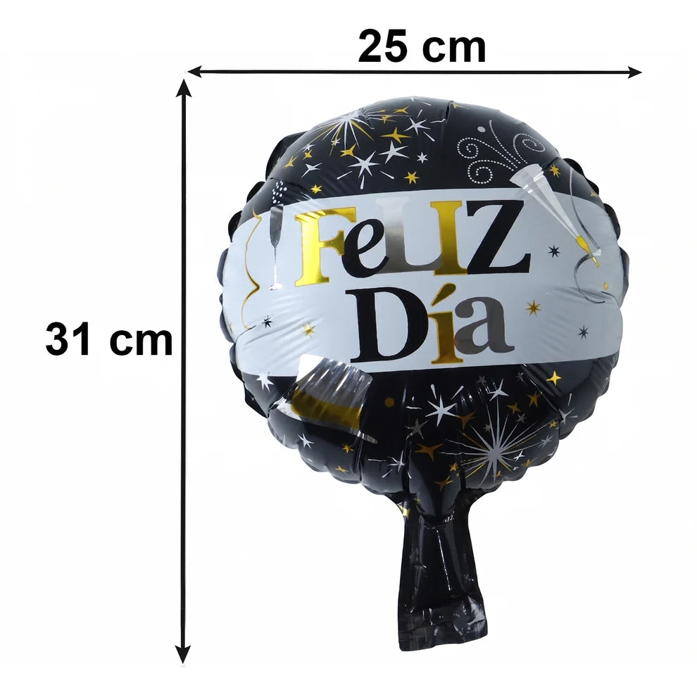 Black Gold 'Feliz Dia' Foil Balloon – Bright Party Decor for Celebrations (5pcs)