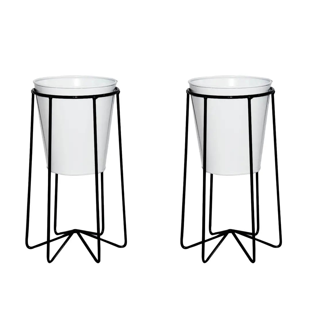 Metal Iron Flower Pot Stand With Metal Bucket Planter