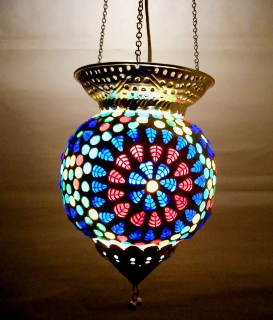 Multicolor Hanging Lamp Decorative Glass Lantern Beautiful warm light Mosaic work Electric Lamp Multicolor Glass
