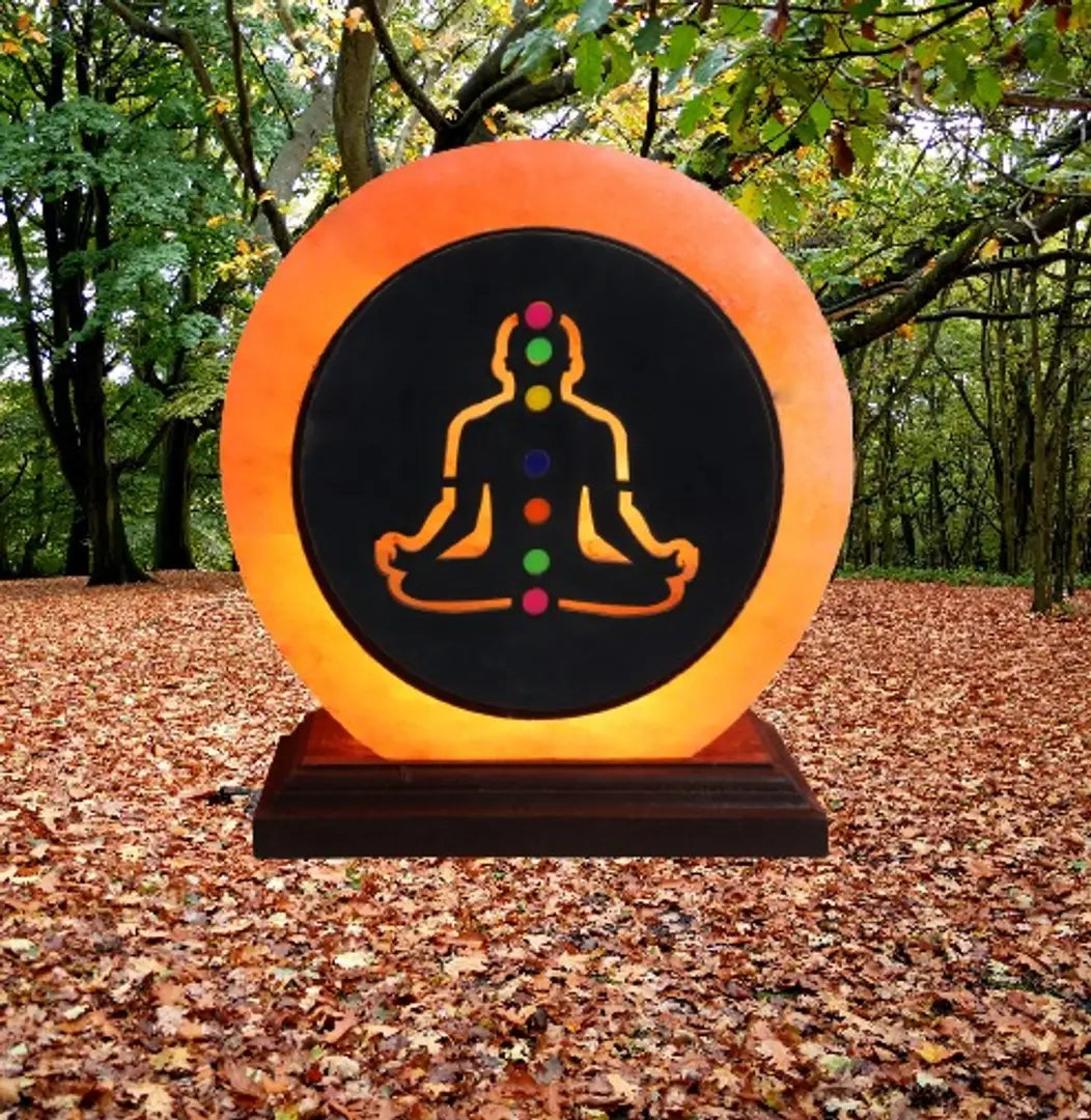 Rudra Crystal Products 2-3 Kg Round 7 Chakras Salt Lamp Air Purifier Ionizer Himalayan Salt Lamp For Positive Energy With Wooden Base,7 Chakras Lamps For Diwali. Home ,Office Itema