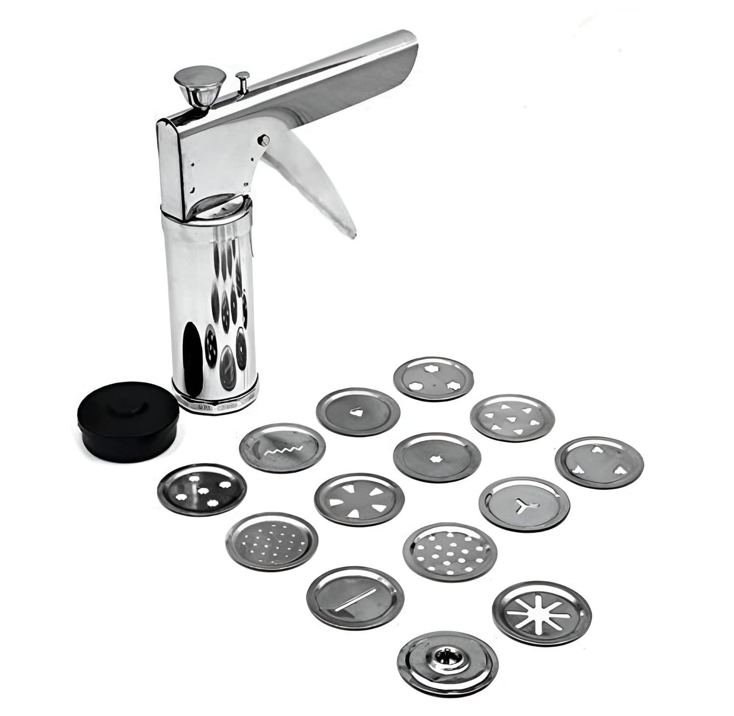 iPretty Stainless Steel Kitchen Press with 15 Different Types of Jalies, Murukku Maker/Bhujiya Maker/Cookies/Namkeen/Noodles/Chakali Maker/Sev Maker/Farsan Maker/Gathiya Maker