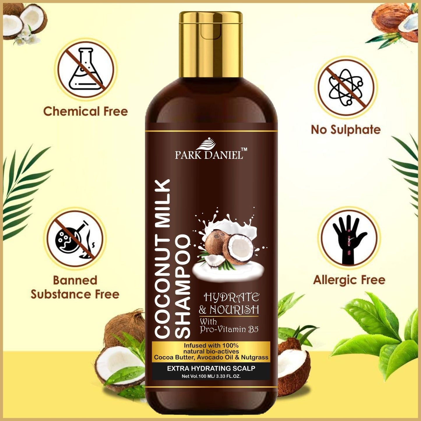 Park Daniel Premium Pure and Natural Onion Ginger & Coconut Milk Shampoo Combo Pack Of 2 bottle of 100 ml(200 ml)