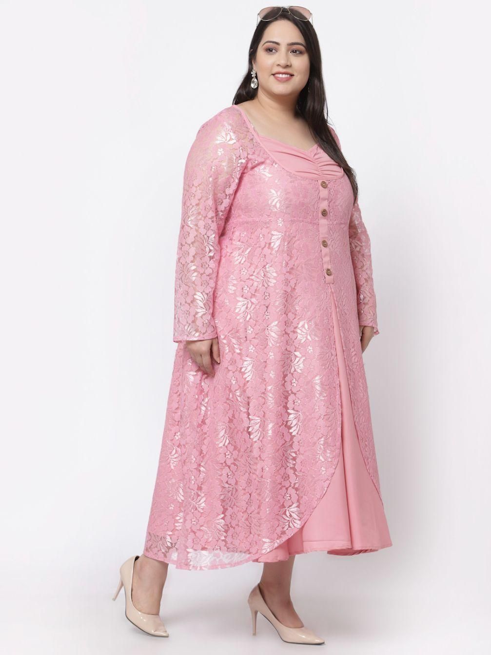 Flambeur Women's Plus Size Net Solid Drop Waist Dress