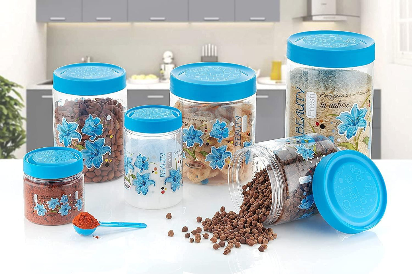 iPretty Plastic Kitchen Storage Container Set airtight Box Set for Spices (12 pcs) Blue