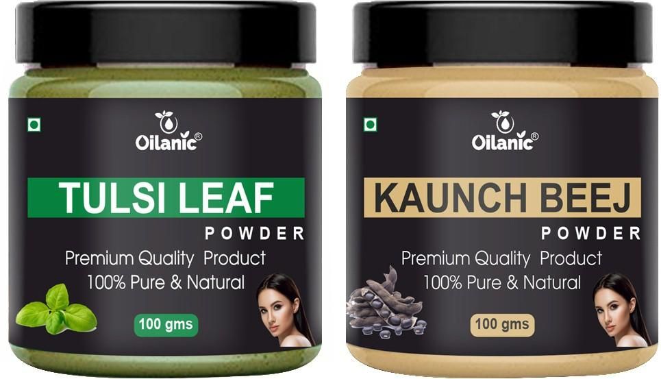 Oilanic Pure & Natural Tulsi & Kaunch Beej Powder- For Skin & Hair Combo Pack of 2 Jar 100gm (200gm)