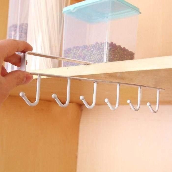 iPretty Hook Organizer-Under Shelf 6 Hook Metal Storage Organizer for Kitchen, Bathroom, Office Buy 1 Get 1