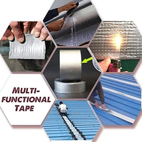 iPretty Waterproof Aluminum Foil Rubber Tape Flashing Leak Proof Patch For Outdoor Roof Flashing, Surface Crack, Pipe Repair Tape 5 Meter,Silver
