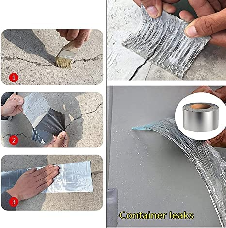 iPretty Waterproof Aluminum Foil Rubber Tape Flashing Leak Proof Patch For Outdoor Roof Flashing, Surface Crack, Pipe Repair Tape 5 Meter,Silver
