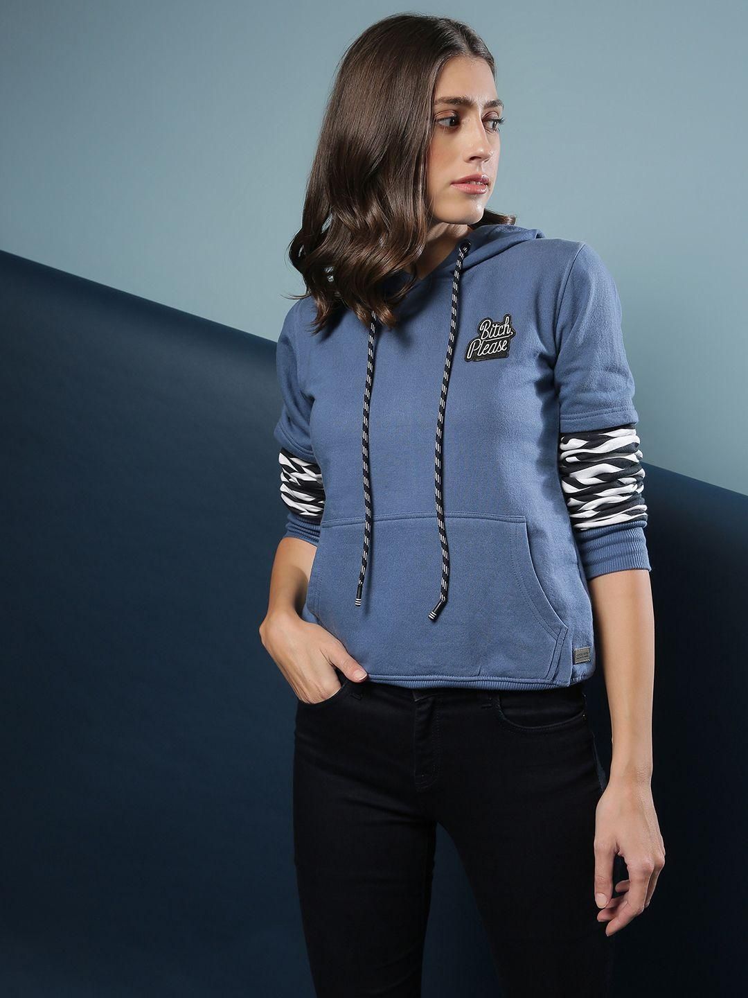Women's Cotton Blue Printed Sweatshirt